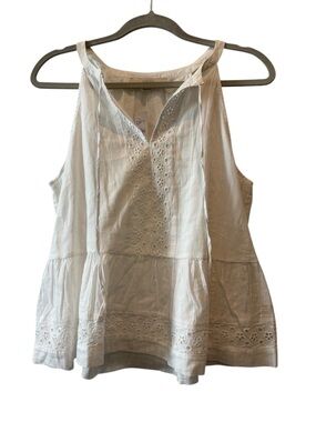 NWT LOFT White Eyelet Peplum Camisole Tank Top Lined Small